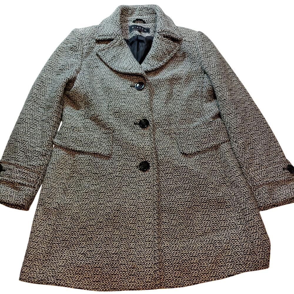 Giacca Collection Womens Large Wool Blend Black White Tweed Pattern Overcoat
